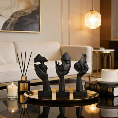 3 Pcs Thinker Small Statue Set - Black Gold Home Decor Abstract Art Figurines for Shelves, Living Room Coffee Table, Office Desktop (3 Pcs Gold, 6")