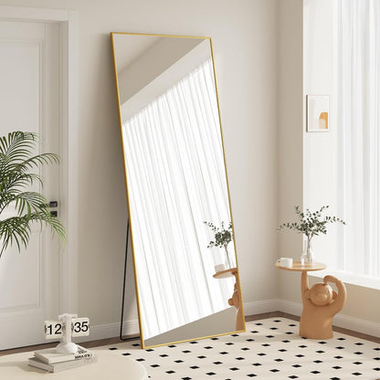 OLIXIS Black Arched Full Length Mirror 60"x16" for Bedroom, Full Body Mirror with Stand, Hanging or Leaning for Wall, Aluminum Alloy Thin Frame Floor Standing for Living Room