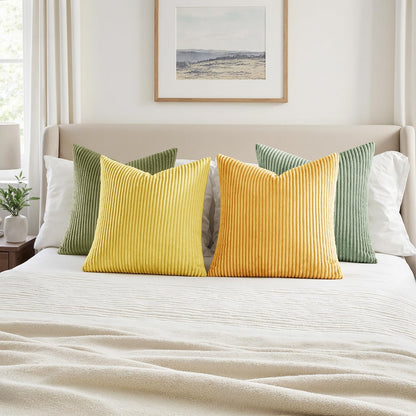 MIULEE Boho Farmhouse Sage Green Throw Pillow Covers 18x18 Inch Set of 4 Mordern Nordic Cushion Covers Soft Corduroy Spring Home Decor for Couch Bed Sofa Living Room Forest Green