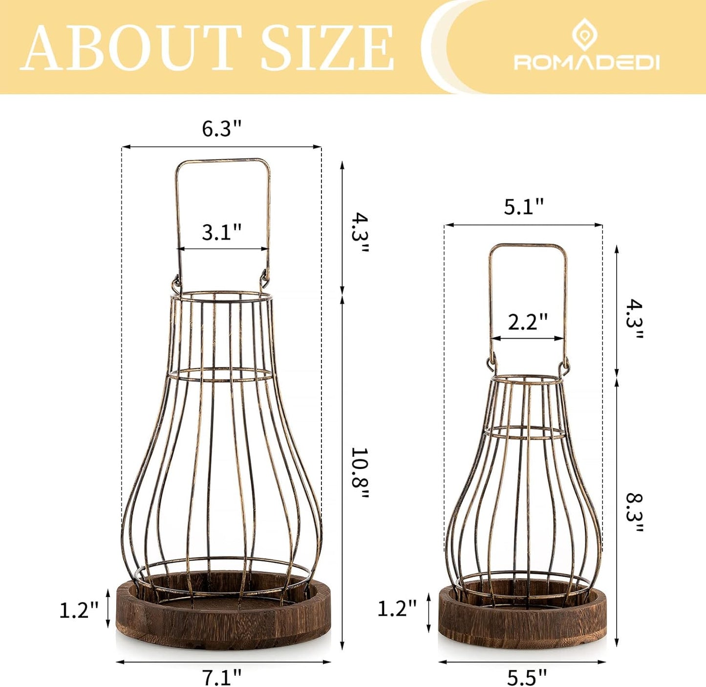 Romadedi Lantern Farmhouse Home Decor - Rustic Candle Holders Decorative Lanterns for Candle Living Room Kitchen Dining Coffee Table Fireplace Mantle Outdoor
