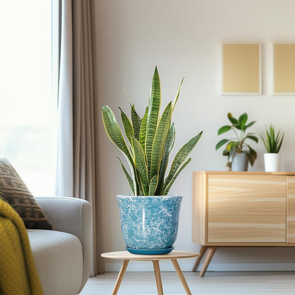 Ceramic Plant Pots - 12 Inch Pots for Plants Indoor Outdoor, Large Round Planter with Drainage Hole and Saucer, Modern Decorative Flower Pot, Home Garden Decor, House Warming Gifts, Blue