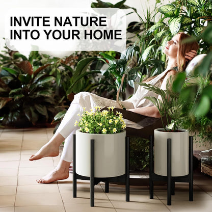 MUDEELA Plant Stand for Indoor Plants: Adjustable Width Fits 8–12 Inch Pots - Mid Century Modern Bamboo Plant Stand - 14.5 Inch Single Tier Small Floor Plant Holder, Dark Brown, 1 Pack (Without Pot)