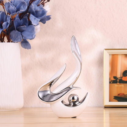 Silver Living Room Decor Table,Sculptures Home Decor,Modern Abstract Art,Dinner Table Centerpiece Decor,Ceramic Statue and Figurines Decorations Accent,Adorno Para Mesa Comedor(White Silver)