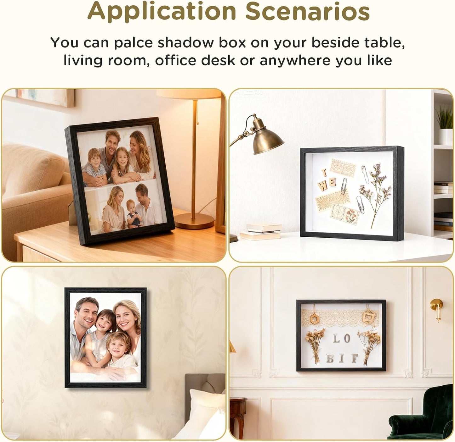 Shadow Box Frame 8x10 - 3 Pack Wood Deep Shadowbox with Glass Shadow Boxes Display Cases Suitable for Photos, Dried Flowers, Handicrafts Picture Frames for Wall (Black)