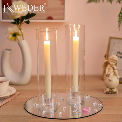 Glass Hurricane Candle Holder: 12" Tall Candlestick Holder Bulk with Cylinder Windproof Cover Set of 6 Clear Taper Candle Holders for Wedding Party Birthday Christmas Decor
