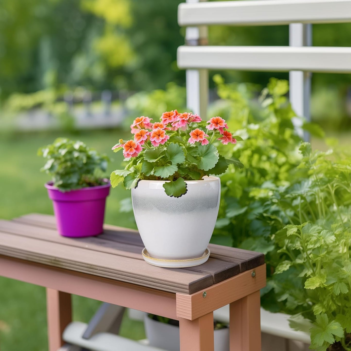 10 Inch Ceramic Planter Pot Round Plant Pot for Indoor Plants Outdoor Large Flower Pot with Drainage Hole and Saucer Blue