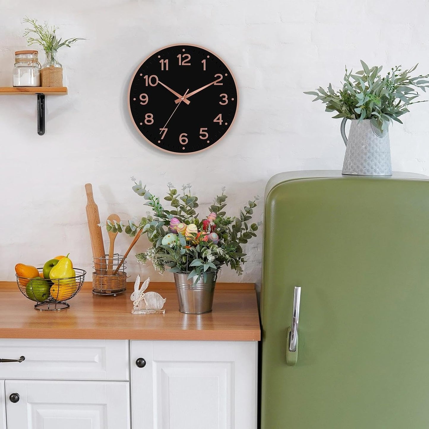 Roymnie Wall Clock Green, Silent Wall Clocks Battery Operated 8 Inch-Modern Non Ticking Analog Clock Decorative for Kitchen Office Bathroom Bedroom(Gold)