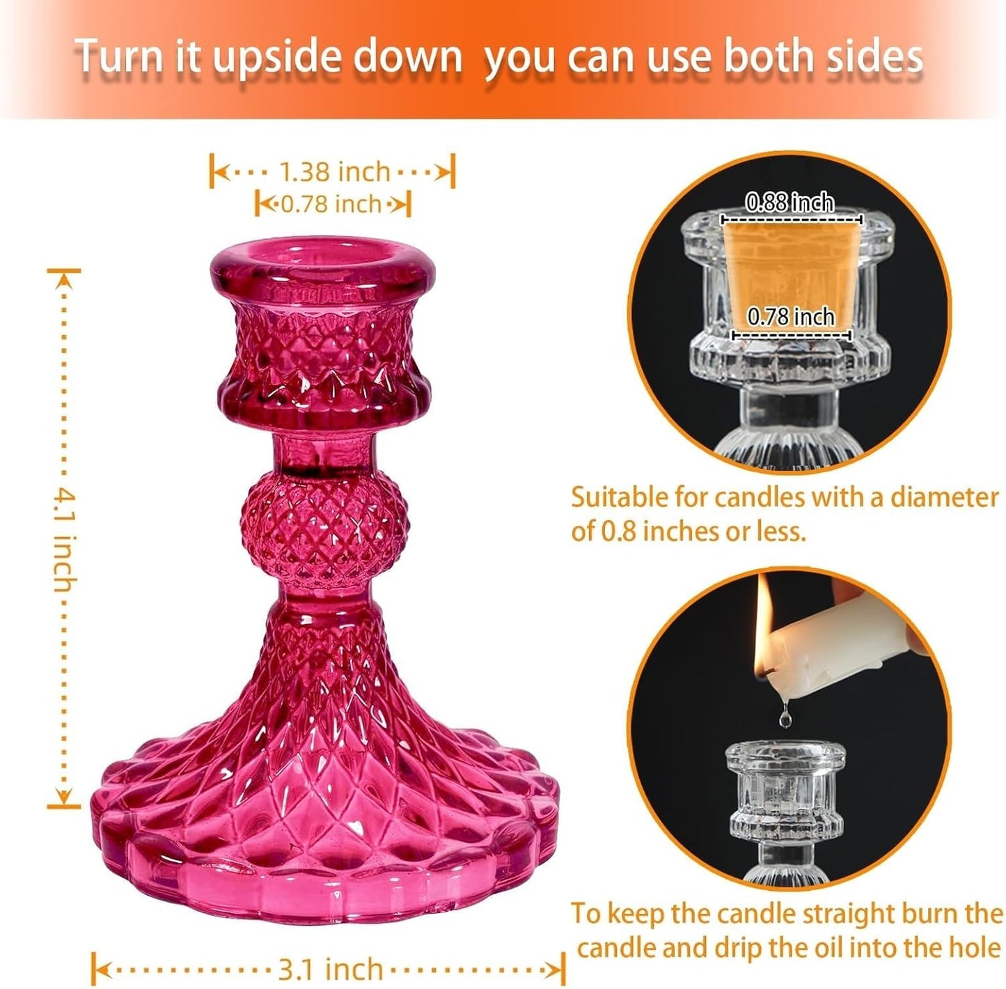 Glass Candlestick Holder,Striped Taper Candle Holders,Set of 6 Candle Stand for Table Centerpieces, Home Decor,Weddings,Festival and Parties (Clear Stripe Pattern)
