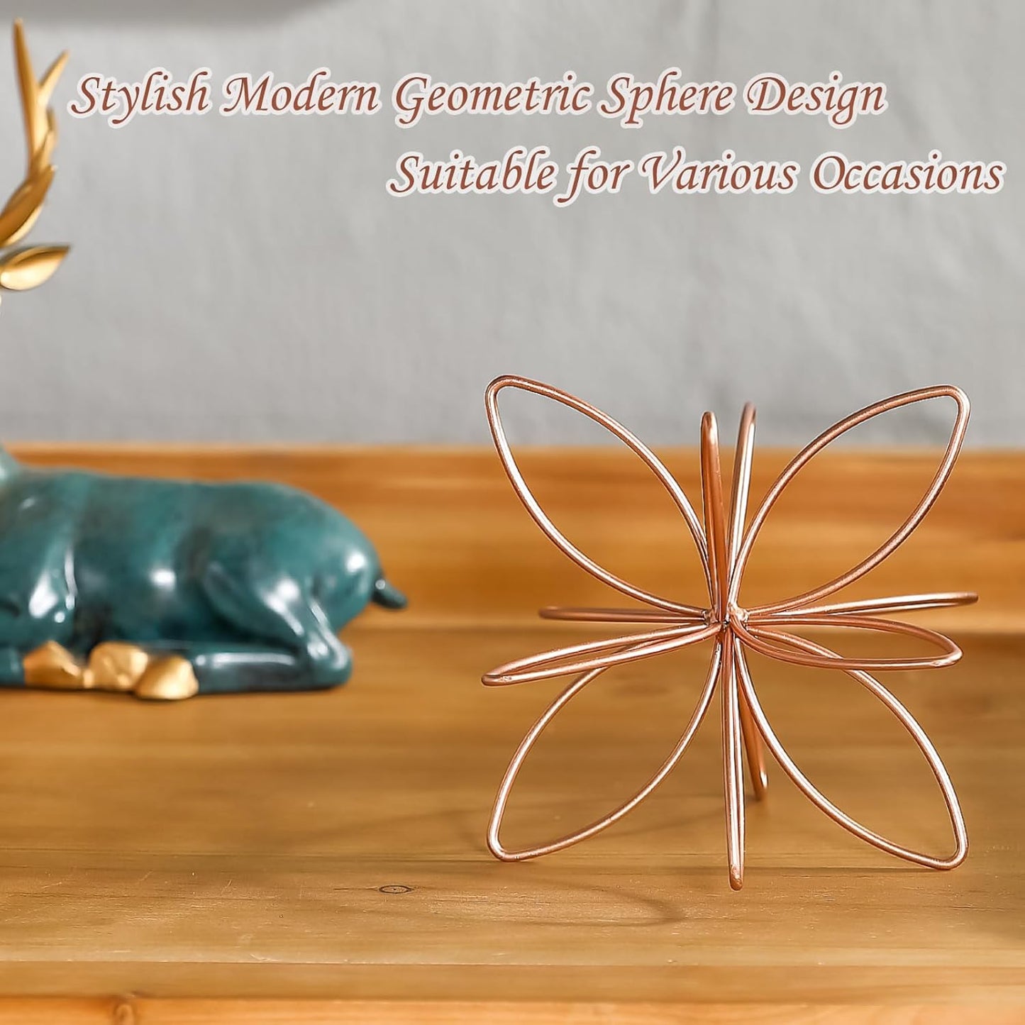 8" Gold Decorative Sphere, Metal Floral Tabletop Sculpture, Abstract Tabletop Decorative Ball for Home Metal Sphere Decor