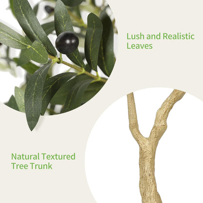 Realead 6ft Artificial Olive Tree with Tall Exquisite Planter - Realistic Faux Olive Tree with Thick Trunk and Lifelike Fruits - Large Fake Olive Tree for Home Office Decor