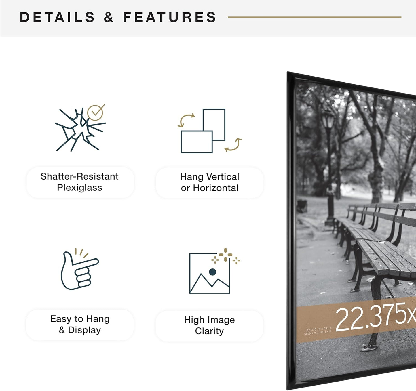 MCS Trendsetter 24x36 Poster Frame Black High-Gloss, Vertical & Horizontal Wall Hanging Large Picture Frame for Photos, Posters & Art Prints (1-Pack)