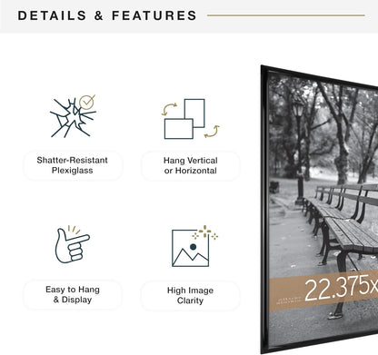 MCS Trendsetter 24x36 Poster Frame Black High-Gloss, Vertical & Horizontal Wall Hanging Large Picture Frame for Photos, Posters & Art Prints (1-Pack)