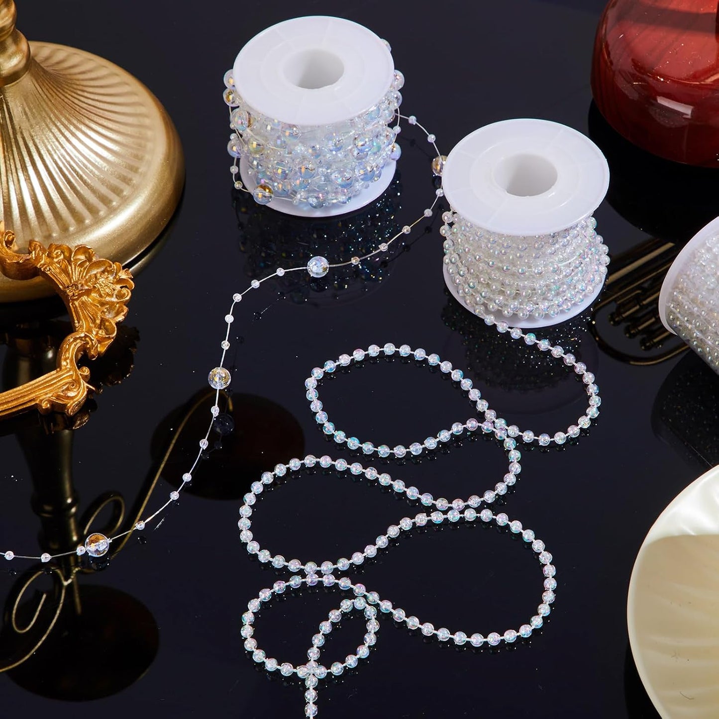Bonuci 3 Rolls 66 Feet Pearls String Garland Faux Pearl Garland Spool Roll Strand Decoration Artificial Beads Chain Trim for Wedding Party Crafting Wedding Mother's Day Flower Decor(Ivory,4mm)