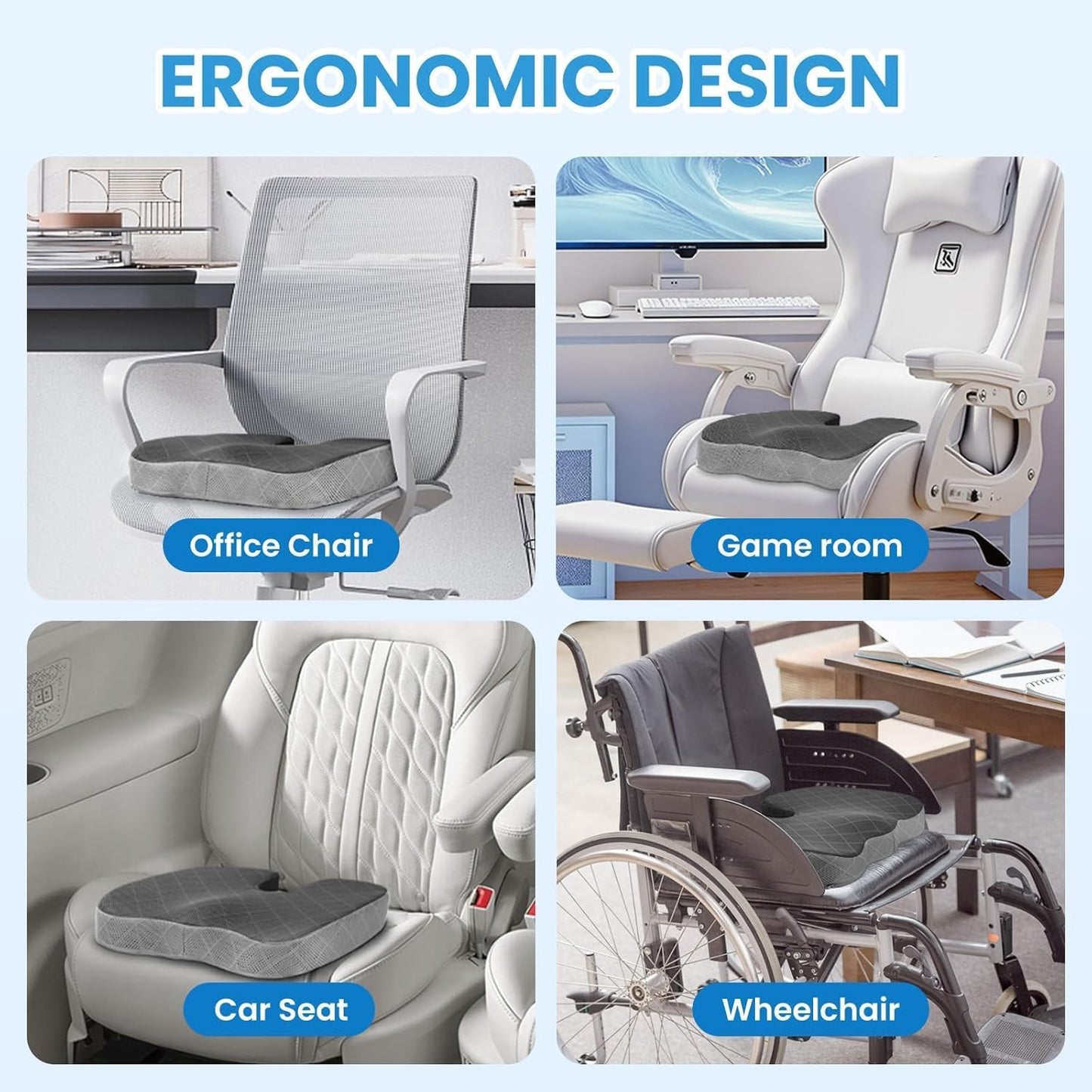 TushGuard Seat Cushion - Memory Foam Cushion for Office Chair, Car Seat, Airplane, Bleacher - Sciatica & Hip & Coccyx Pain Relief Desk Chair Cushion for Long Sitting Office Workers, Car Drivers