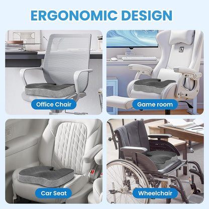 TushGuard Seat Cushion - Memory Foam Cushion for Office Chair, Car Seat, Airplane, Bleacher - Sciatica & Hip & Coccyx Pain Relief Desk Chair Cushion for Long Sitting Office Workers, Car Drivers