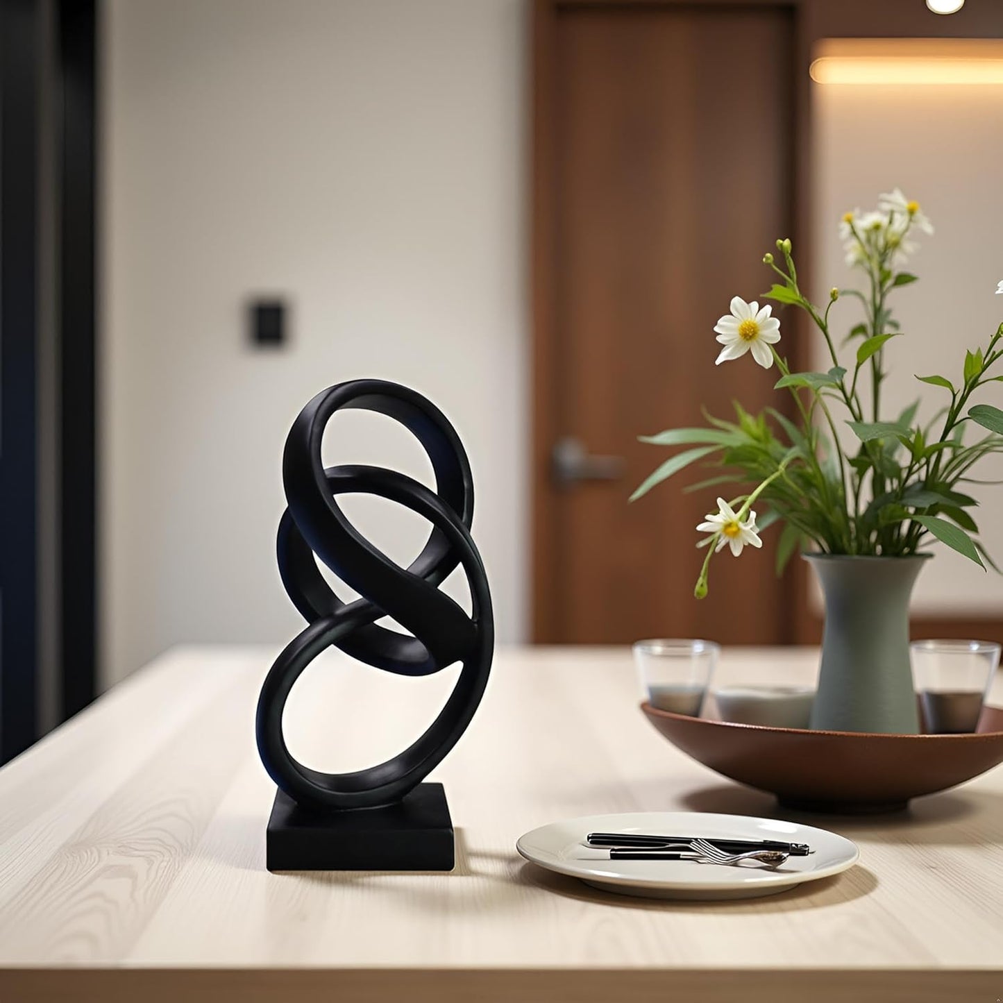 10" Modern Abstract Ribbon Decorative Sculpture, Knot Sculptures,Home Decor,Coffee Table Statues,Dining Living Room Desk Decor（White）