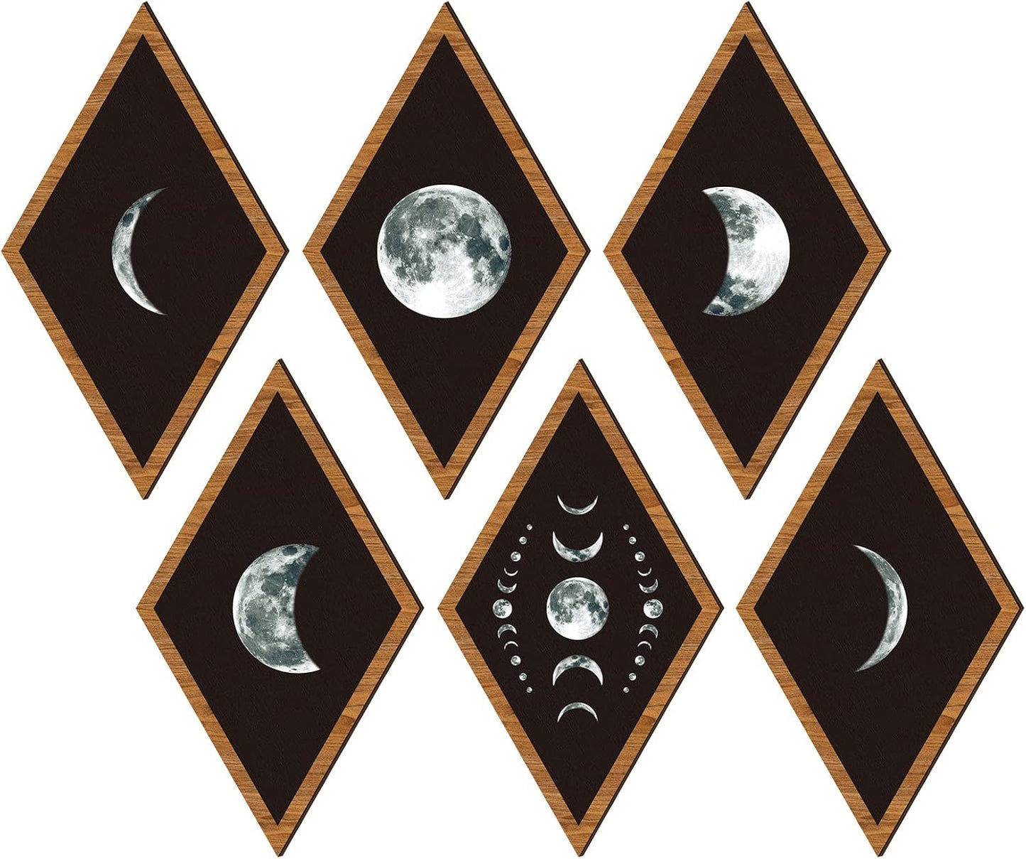Sintuff 6 Pieces Gothic Wall Decor Boho Sun Moon Phases Wall Art Gothic Minimalist Stars Sun Hanging Wooden Home Decor Farmhouse Pediments for Gallery Living Bedroom Room(Mushroom)