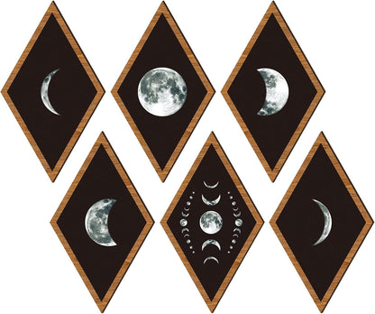 Sintuff 6 Pieces Gothic Wall Decor Boho Sun Moon Phases Wall Art Gothic Minimalist Stars Sun Hanging Wooden Home Decor Farmhouse Pediments for Gallery Living Bedroom Room(Mushroom)