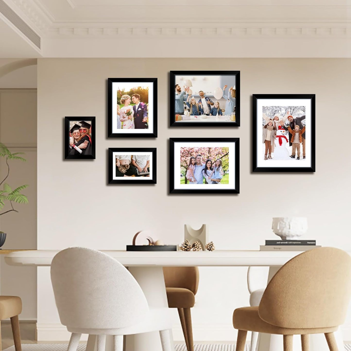 FIXSMITH 8x10 Picture Frame Set of 2, Photo Frame with HD Plexiglass, Display Pictures 5x7 with Mat or 8x10 Without Mat Multi Picture Frames Collage for Tabletop or Wall Display, Black
