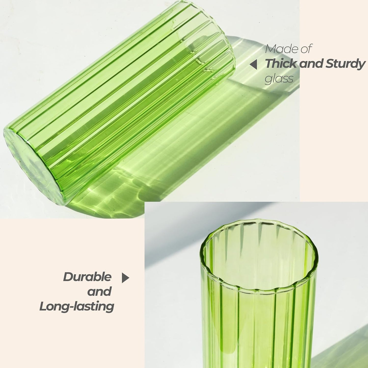 ComSaf Glass Cylinder Vases, Bud Vase for Centerpieces, 8 Inch Tall Ribbed Vase Hurricane Floating Candle Holder, Decorative Flower Vases for Wedding Reception, Home Decor, Housewarming Gift (Clear)