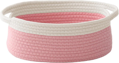 JMvicyroam Woven Basket,Small Rope Storage Bin with Handles & Ribbon Bag, Organizer for Shelves Closets,Gift Basket Empty for Birthday,Books,Dog Toys,White