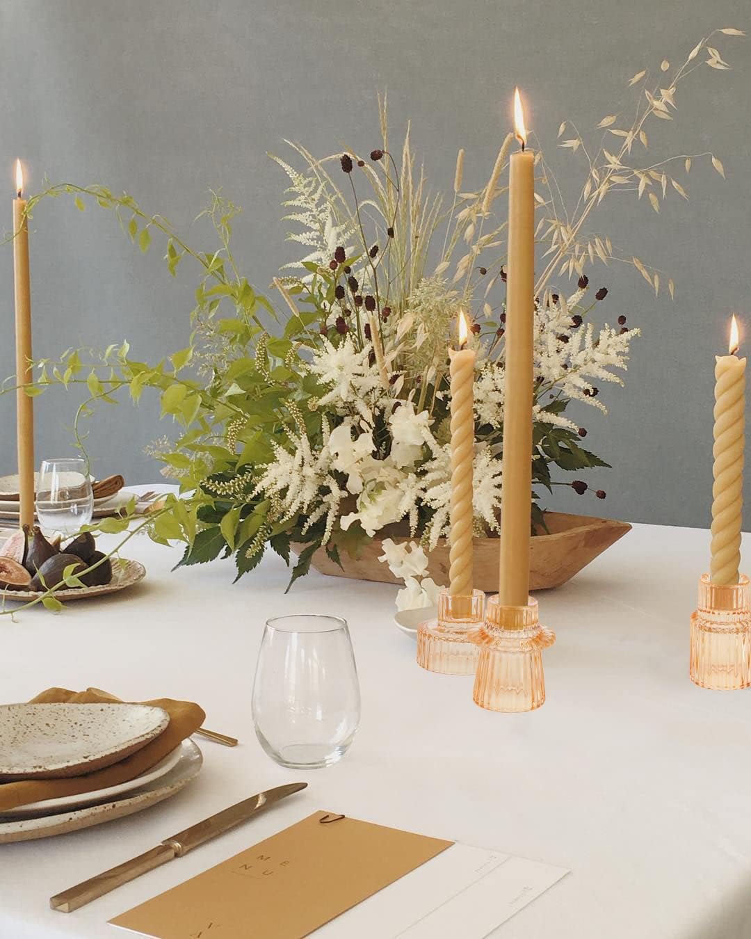 Vixdonos Taper Glass Candlestick Holders Tealight Candle Holders for Table Centerpieces, Wedding Decor and Dinner Party (6 Pcs, Green)