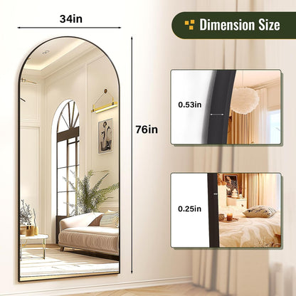 XRAMFY 56"x21" Arched Full Length Mirror Floor Mirrors with Aluminum Alloy Frame Free-Standing Wall Mounted Floor Mirrors or Large Dressing Mirror, Black Mirror Full Length