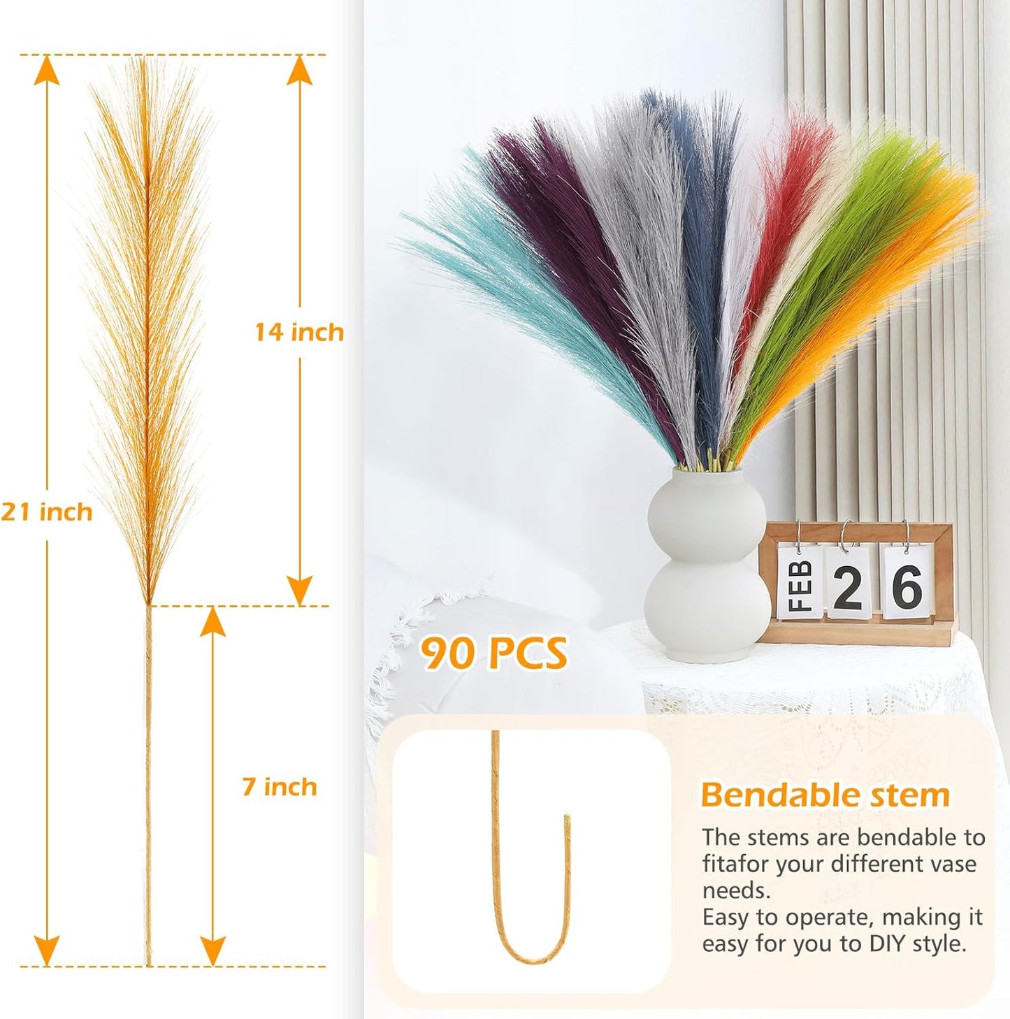 Pampas Grass Decor 30 Pcs 21.7 Inch Faux Brown Pampas Grass Bulk Artificial Dried Flowers Small Vase Filler Pompas Grass.