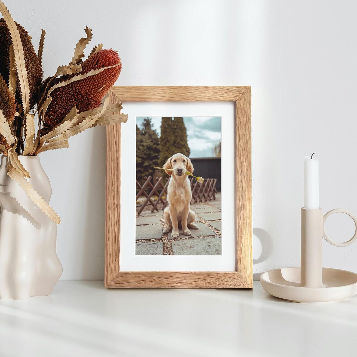 5x7 Picture Frame, Solid Oak Wood 5 x 7 Photo Frame with Mat to 4x6, 7x5 Picture Frames for Wall and Tabletop Display, (Walnut Set of 1)