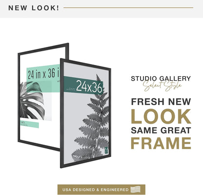 MCS Studio Gallery 16x24 Poster Frame Black Woodgrain Engineered Wood, Vertical & Horizontal Wall Hanging Large Picture Frame for Photos, Posters & Art Prints (1-Pack)