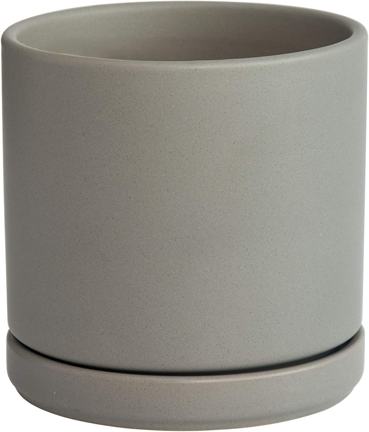 D'vine Dev 6.5 Inch Ceramic Planter Pot with Drainage Hole and Saucer, Indoor Cylinder Round Planter Pot, Olive, 94-O-C-J