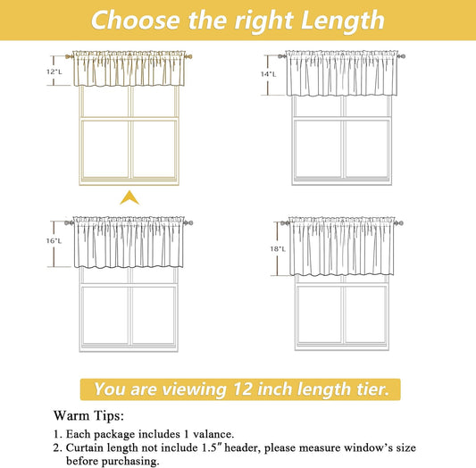 OWENIE Linen Valances for Windows 1 Pcs, Light Filtering Textured Farmhouse Short Small Valance Curtains for Bathroom Basement Living Room Bedroom, Rod Pocket Half Curtains Over Sink, 60Wx14L Inch