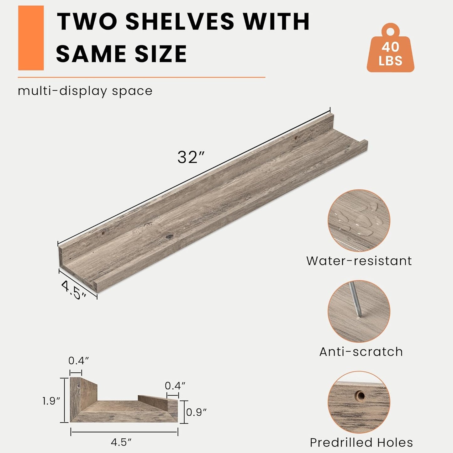 Heimlove Picture Ledge Shelf, Floating Shelves Set of 2, 24 Inches Picture Shelf for Wall with Ledge, Kids Bookshelf Wall Mounted for Living Room Bedroom Decor Books Photo Frames - White