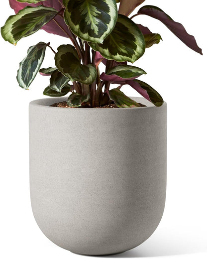 LE TAUCI 12 Inch Pots for Plants, Ceramic Large Planters for Indoor Plants, Indoor Plant Pots for Home Garden Patio Office, Planter Pots with Drainage Hole and Rubber Plug, Neutral Gray