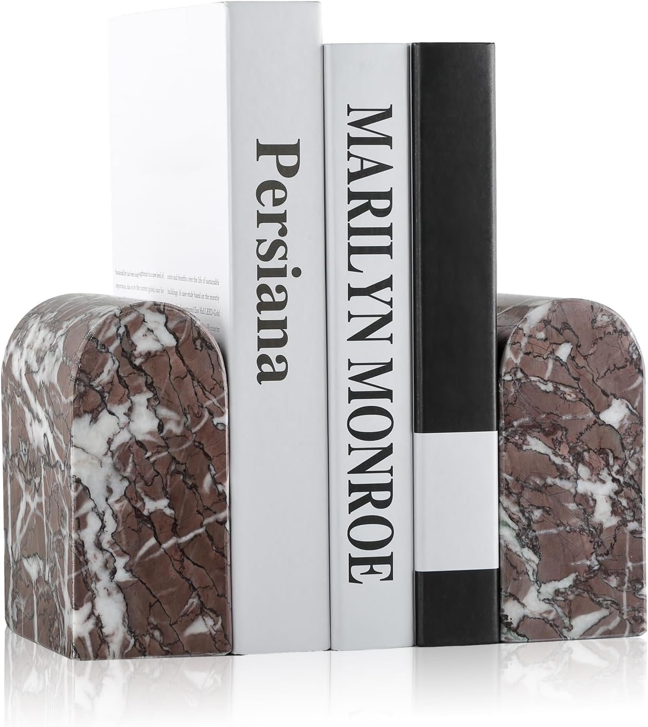 Koville African Natural Marble Bookends for Shelves, Non-Slip Book Ends, 13LBS Ultra Heavy Duty Marble Book Holder Organizer, Apartment Decor for Movies/CD/Video Games(Namib Fantasy)