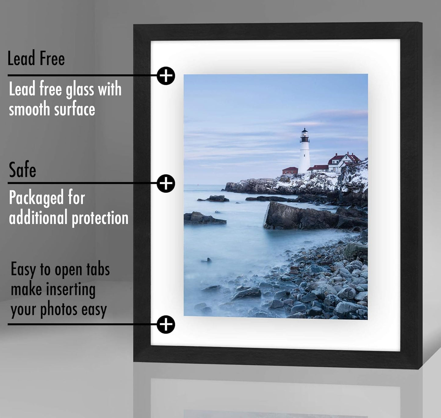 Americanflat 8.5x11 Floating Picture Frame with Polished Crystal-Clear Glass - Set of 2 - Use as 5x7 Frame or Display 4x6 Photo - Signature Float Collection - Photo Frames for Wall Display - Black