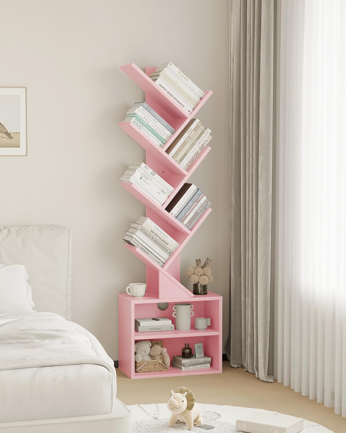 SUNMORY 6 Tier Tree Bookshelf, Small Bookcase with Storage Cabinet, Modern Tall Narrow Bookshelves Organizer, Floor Standing Book Shelf for Bedroom/Living Room/Home Office/Corner, Rustic Brown