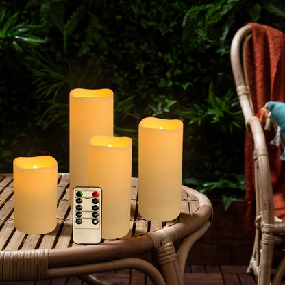 YOROXRG Set of 24 Waterproof Outdoor Flameless Candles, LED Candles with 4 Remote and Timer,(H 4" 5" 6" x D 2.2"),for Christmas,Halloween,Wedding,Festival