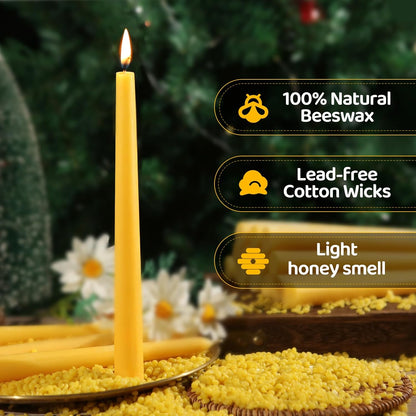 12 Pack Beeswax Taper Candles,8in Dripless Pure Beeswax Candles Non Toxic,8 Hours Long Burning 100% Natural Candle Sticks,Smokeless and Unscented Bees Wax Candle for Home,Prayer,Tall Tapered