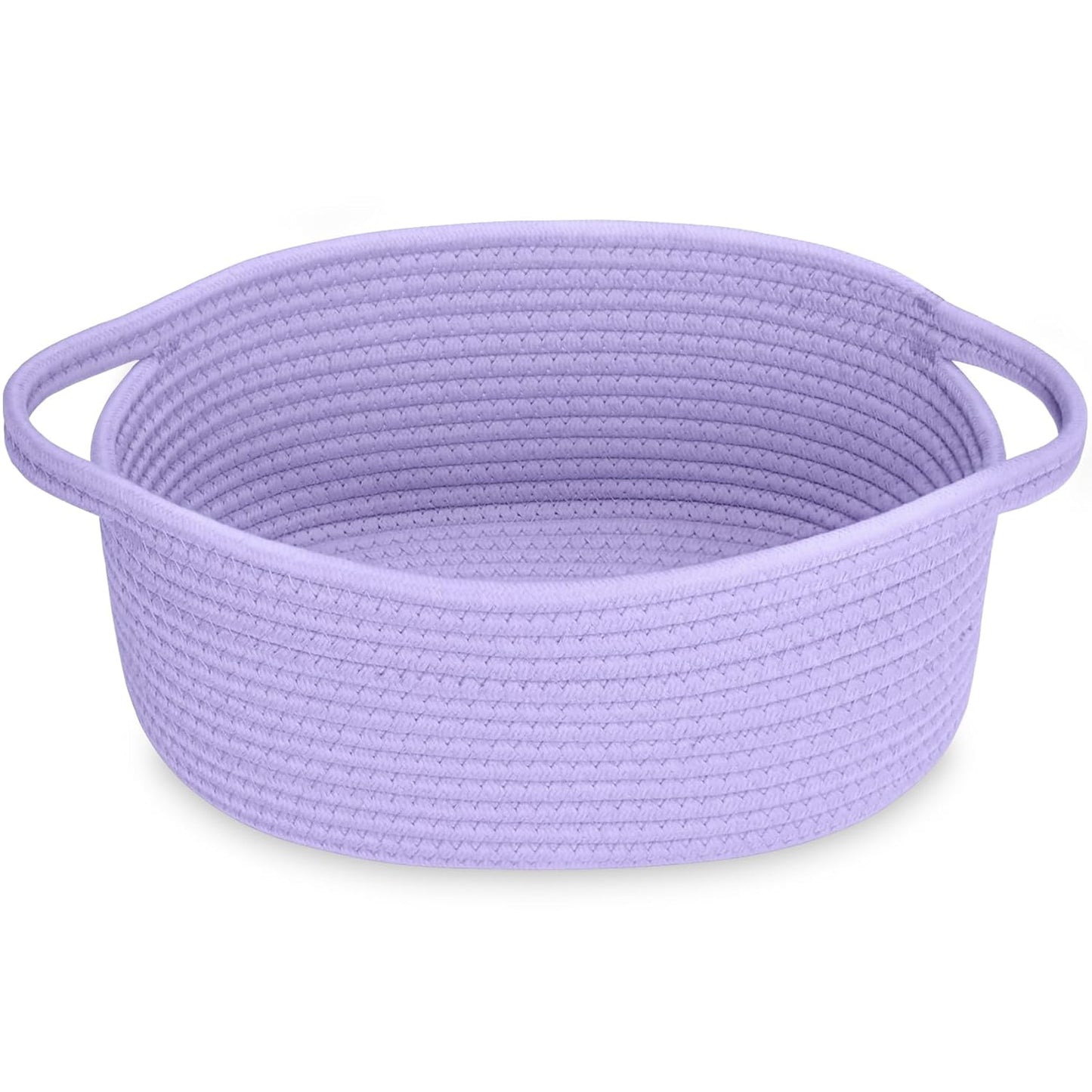ABenkle Small Basket with Handles, Boho Decorative Rope Woven Dog Cat Toy Storage Bin Shelf Storage Organizer, Easter Christmas Gift Basket, 12"x8"x5", White