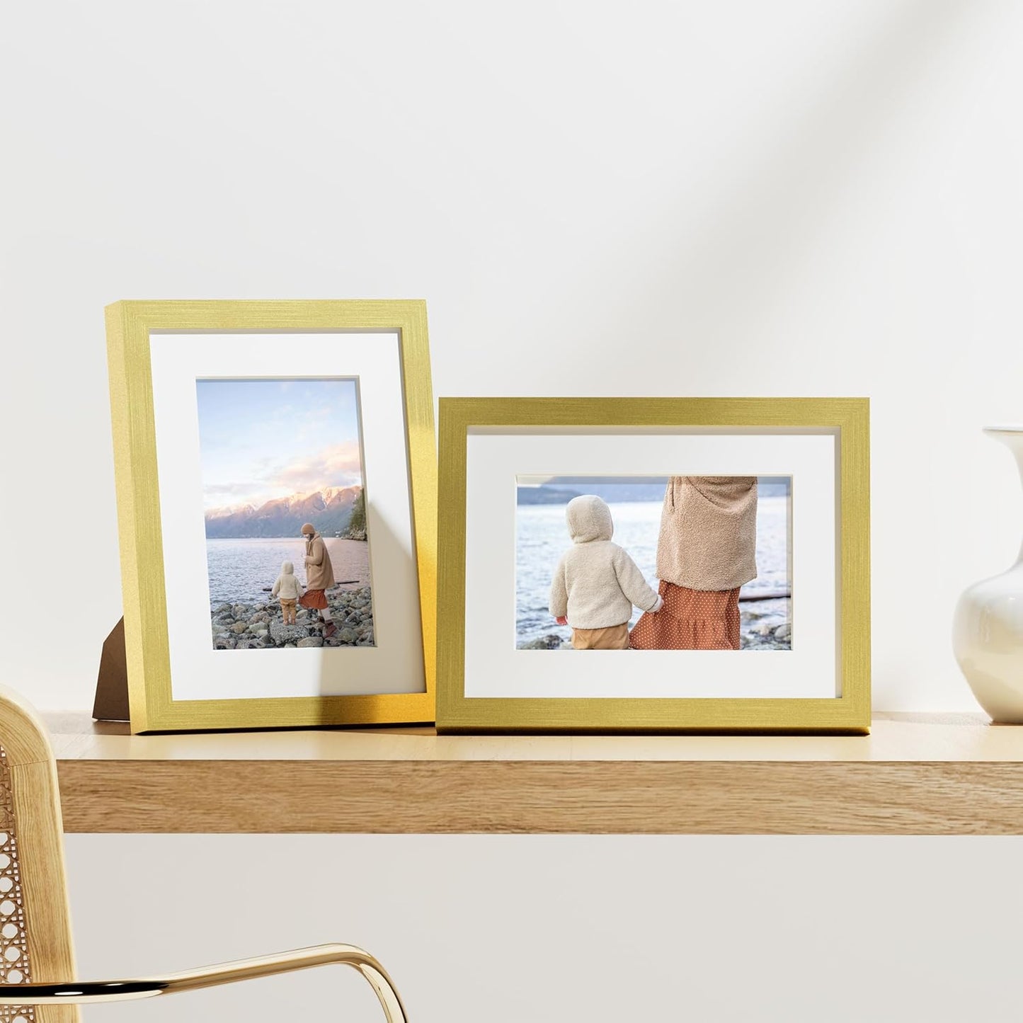 Vittanly 8x10 Picture Frames Set of 9, Shatter Resistant Plexiglass, Display 5x7 Pictures with Mat or 8x10 without Mat, Photo Frames for Wall or Tabletop, Engineered Wood, Black - Colors A