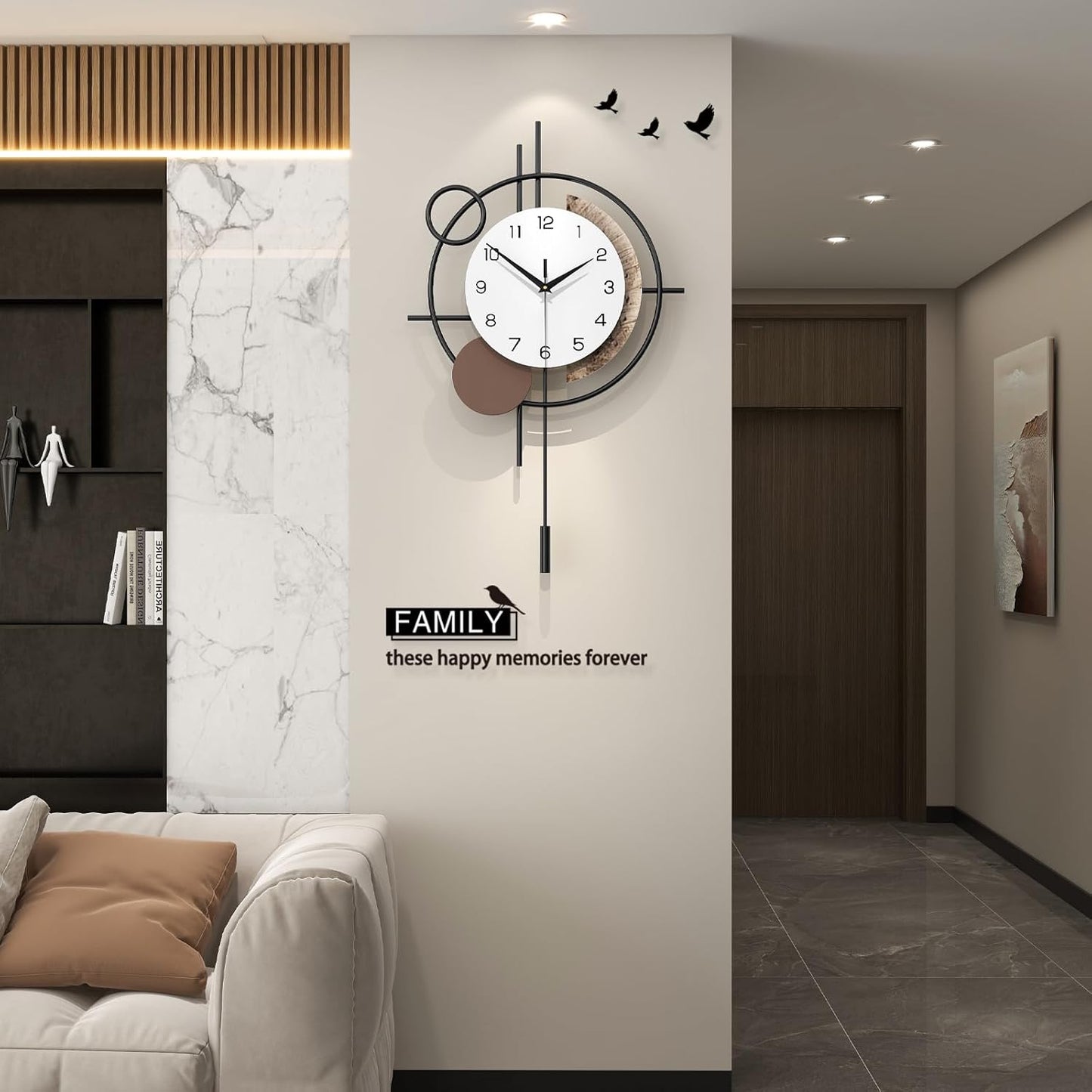Wall Clock for Living Room Decor Decorative Wall Clock with Pendulum Silent Quartz Battery Operated Black Metal Large Clock for Dining Room,Kitchen,Home,Bathroom,Bedroom,13.8x21.3 in