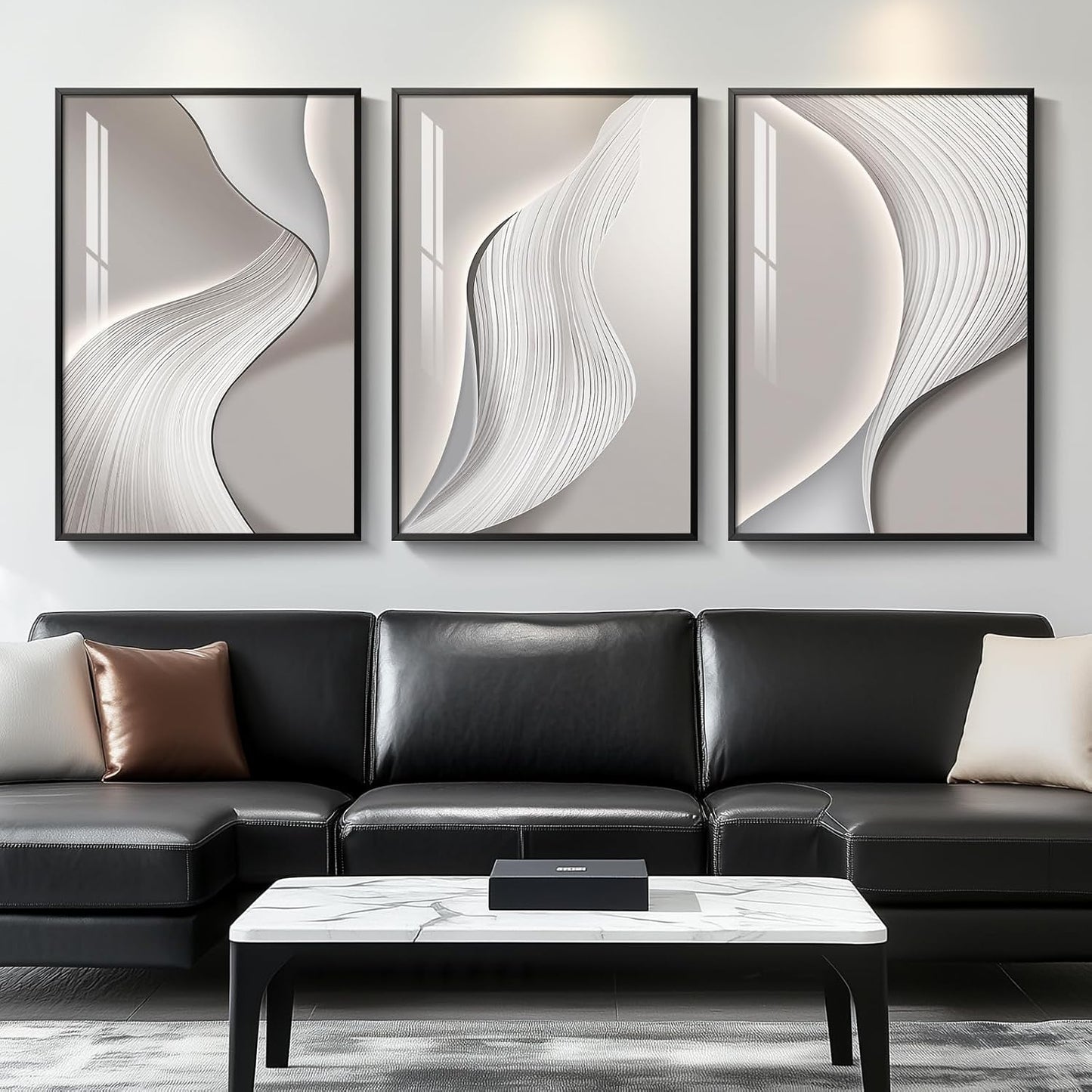 Framed Modern Luxury Gold Wall Art, Set of 3 Piece Contemporary Paintings Artwork for Walls, Golden Prints Pictures with Gold Frame, Wall Decor for Living Room, Hallway, Bedroom, Office 16x24 Inch