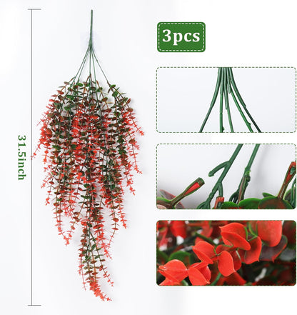 RECUTMS Artificial Hanging Plants Fake Hanging Plant Faux Eucalyptus Leaf Greenery Vine Outdoor UV Resistant Plastic Plants Home Garden Wedding Party Indoor Outdoor Decorations(White)