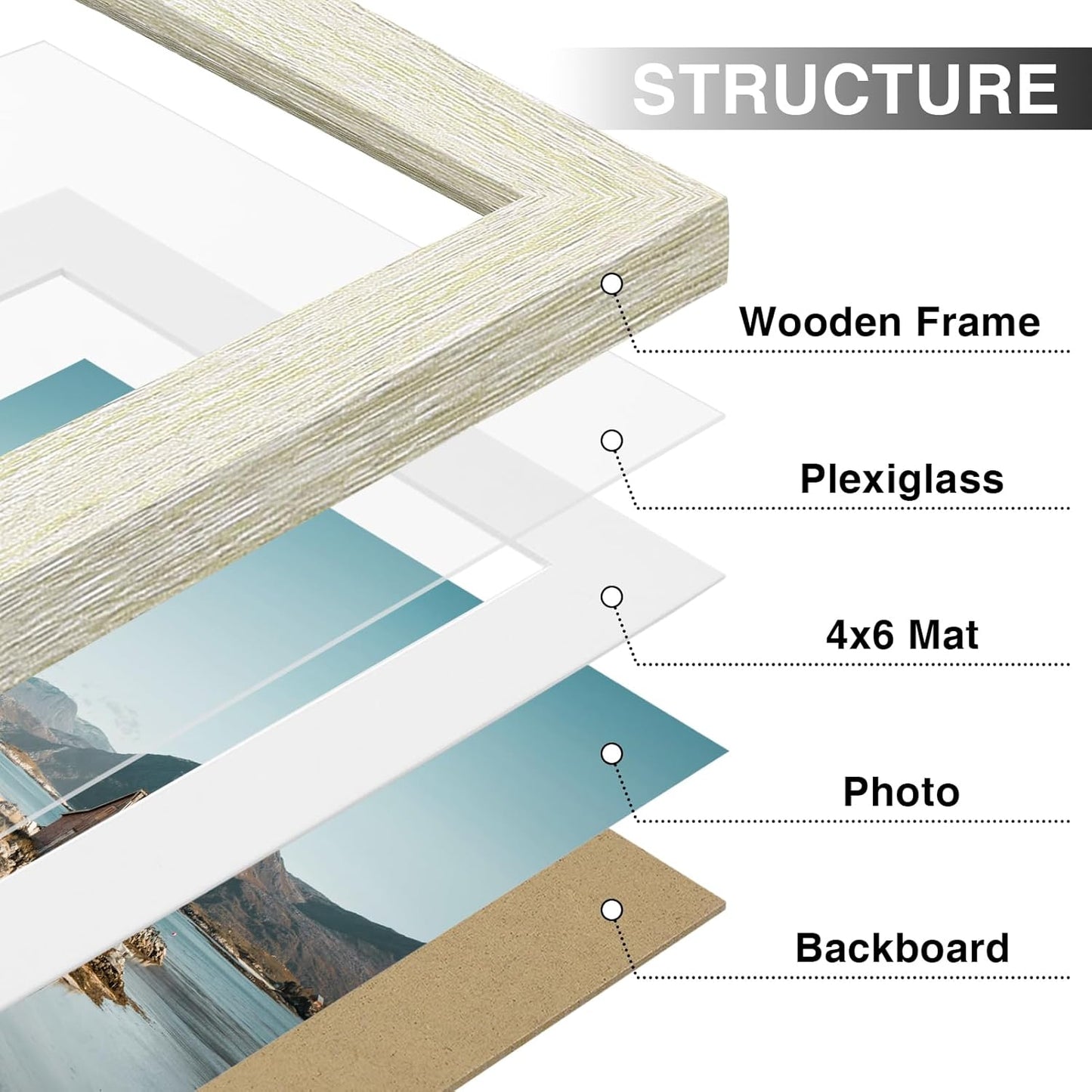 Vittanly 8x10 Picture Frames Set of 9, Shatter Resistant Plexiglass, Display 5x7 Pictures with Mat or 8x10 without Mat, Photo Frames for Wall or Tabletop, Engineered Wood, Black - Colors A