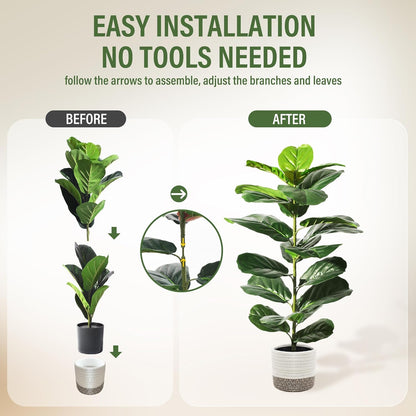 Suntee 2 Pack Artificial Fiddle Leaf Fig Tree, 30" Ficus Lyrata Fake Plants with Pots, Floor Plant Outdoor Faux Plants for Living Room, Corner, Office, Patio, Windowsill Decor