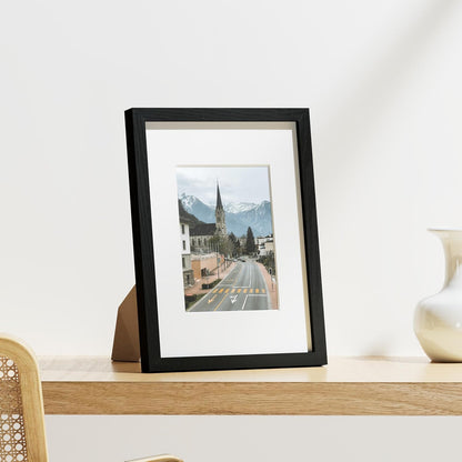 Vittanly 8x10 Picture Frames Set of 9, Shatter Resistant Plexiglass, Display 5x7 Pictures with Mat or 8x10 without Mat, Photo Frames for Wall or Tabletop, Engineered Wood, Black - Colors A