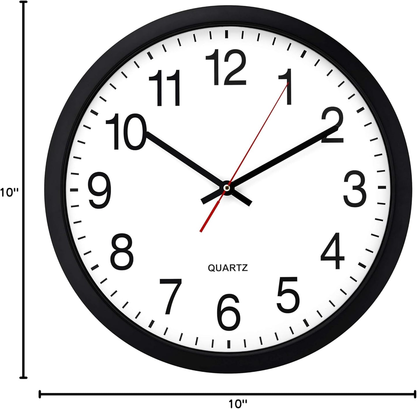 Bernhard Products Black Wall Clock Silent Non Ticking 10 Inch Quality Quartz Battery Operated Round Easy to Read Home/Office/Kitchen/Classroom/School Clock Sweep Movement