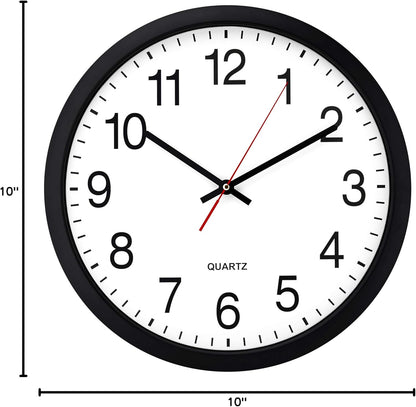 Bernhard Products Black Wall Clock Silent Non Ticking 10 Inch Quality Quartz Battery Operated Round Easy to Read Home/Office/Kitchen/Classroom/School Clock Sweep Movement