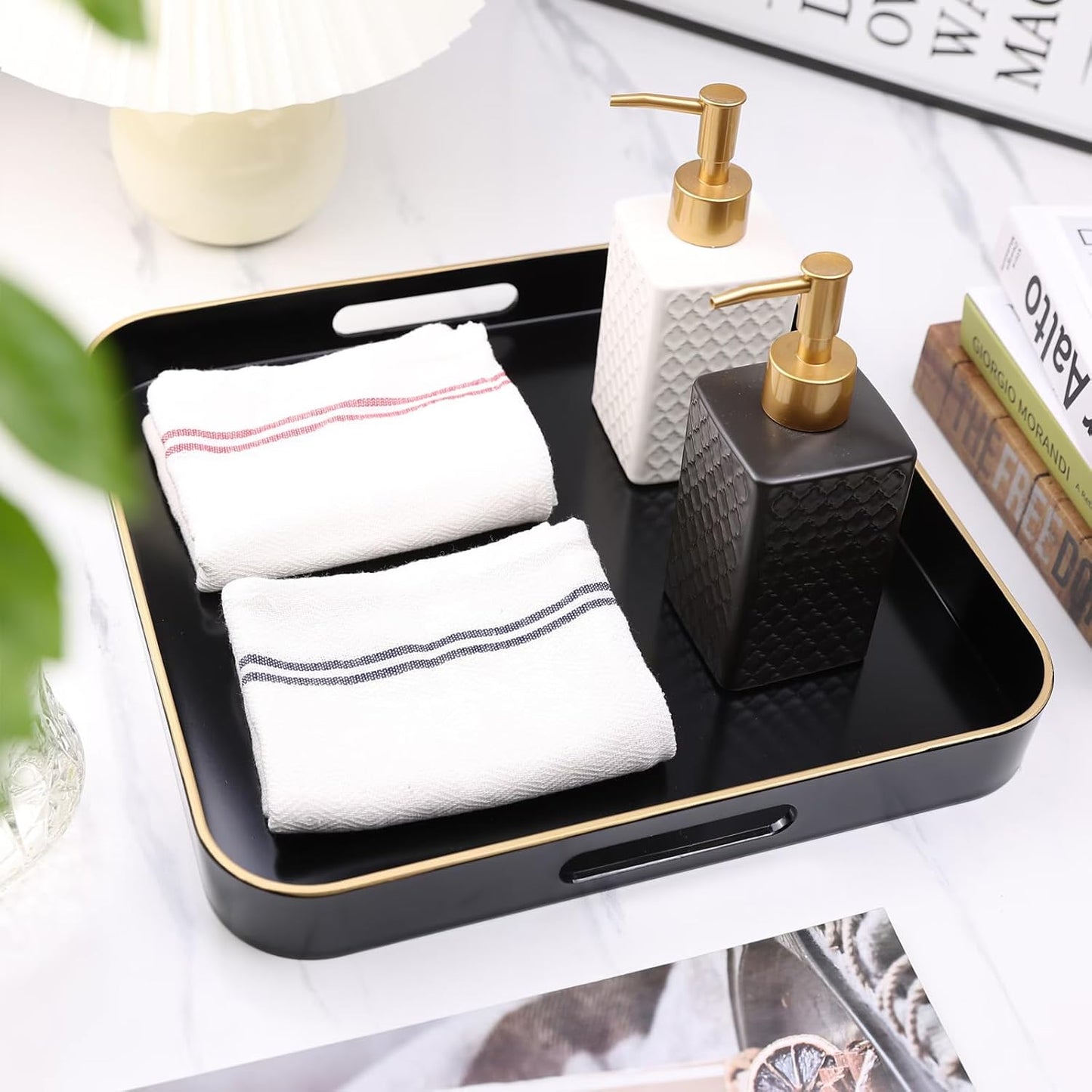 Green Decorative Tray with Handles, Versatile Serving Tray for Coffee Table, Ottoman, Ideal for Serving, Displaying, Organizing, 15.7"*10.2"*1.57"